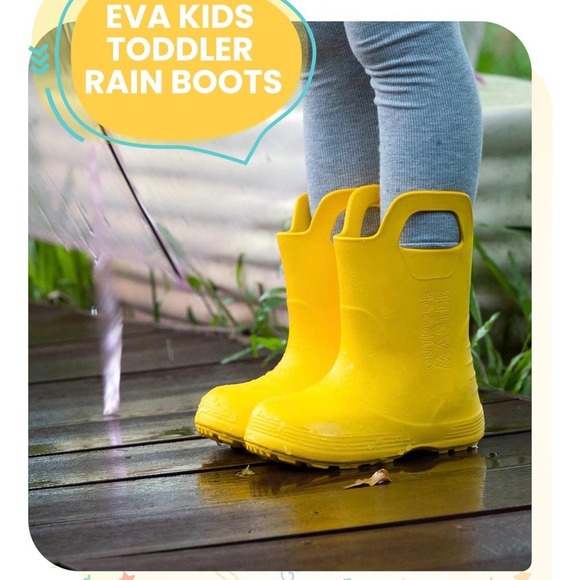 Outdoor Master Kids Yellow EVA Toddler Rain Boots Easy On Handles Size 6 - Picture 7 of 8